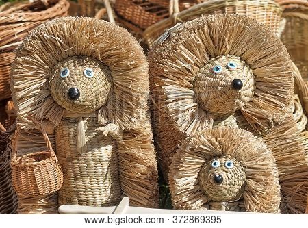 Beautiful Decorative Hedgehog Made Of Straw Close Up