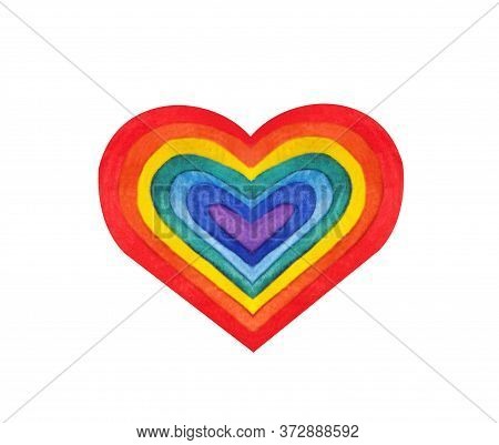 Watercolor Rainbow Heart. Hand Drawn Colors Heart Isolated On Whitebac Kground.