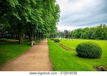 Podebrady, Czech Republic - 7.06.2020: Kolonada Street In Czech City Podebrady Decorated By Beautifu