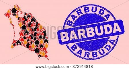 Fire Hazard And Property Collage Barbuda Island Map And Barbuda Rubber Stamp. Vector Collage Barbuda