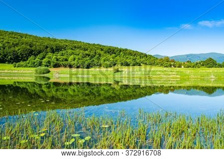 Beautiful Green Landscape In Lika Region On Svica Lake, Croatia