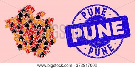 Fire Hazard And Property Mosaic Chandigarh City Map And Pune Dirty Stamp Imitation. Vector Collage C