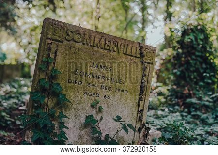 London, Uk - June 16, 2020: Close Up Of A Tombstone Inside Hampstead Cemetery, A Historic Cemetery I
