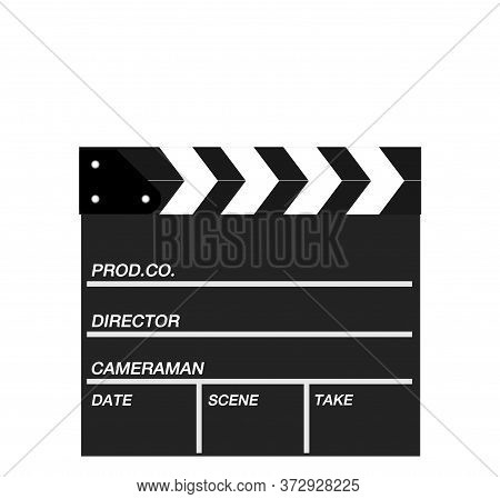 Two Movie Clappers Open And Close Isolated On White Background. Shown Slate Board.realistic Movie Cl