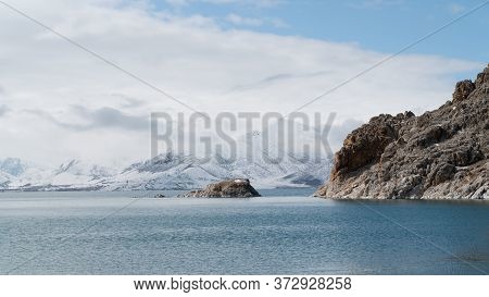 Akdamar Island, Van, Turkey - February 2020: Akdamar Island With Surp Church Akdamar Church In Lake 