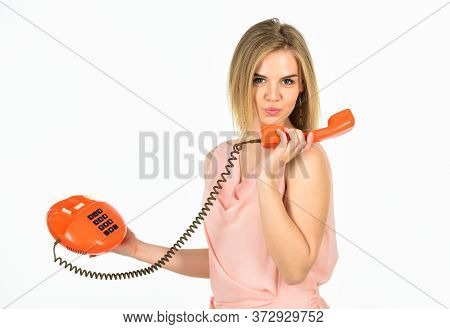 Adorable Woman Interlocutor. Interlocutor Concept. Playful Interlocutor. Administrator Answers Phone