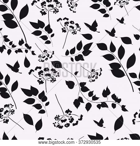 Seamless Pattern With Floral Ornaments, Black - White. Vector Graphics. Stock Illustration.