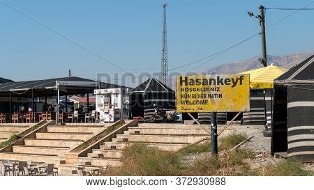 Hasankeyf, Turkey - October 2019: Village Sign Of Hasankeyf Town On The River Tigris, Famous With St