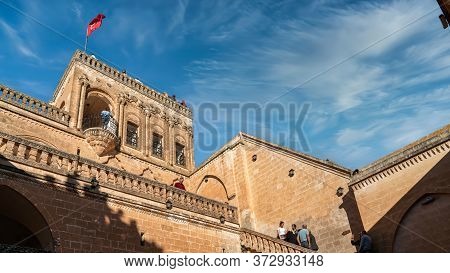 Midyat, Mardin, Turkey - October 2019: Tourists Visiting Midyat State Guest House, Famous With Tradi