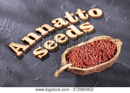 Bixa Orellana - Organic Annatto Seeds. Text Space