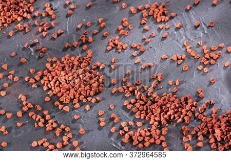 Organic Achiote Seeds - Bixa Orellana. Text Space