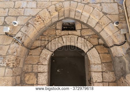 Jerusalem, Israel, June 13, 2020 : Oriental Scenery Carved In Stone Above The Entrance On Shaar Shal