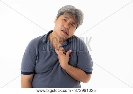 Asian Middle-aged Man Are Patients, His Hands Are Kinking Due To A Nervous System Illness And Paraly