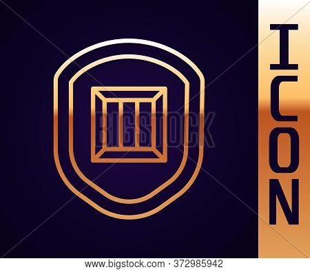 Gold Line Delivery Security With Shield Icon Isolated On Black Background. Delivery Insurance. Insur