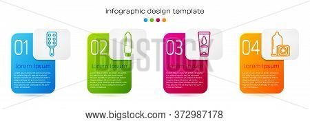 Set Line Spanking Paddle, Dildo Vibrator, Personal Lubricant And Condom. Business Infographic Templa