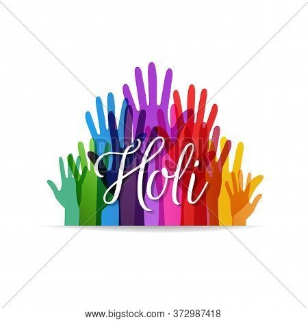Holi Poster With Hand Symbols Isolated White Background, Vector Illustration