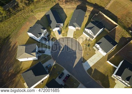Aerial View Of Cul De Sac At Neighbourhood Road Dead End With Densely Built Homes In South Carolina 