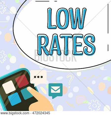 Conceptual Display Low Rates. Business Showcase A Cost Of An Item Or Service Which Is Usualy At Its 