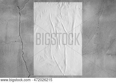 Blank White Wheatpaste Glued Paper Poster Mockup On Concrete Wall Background