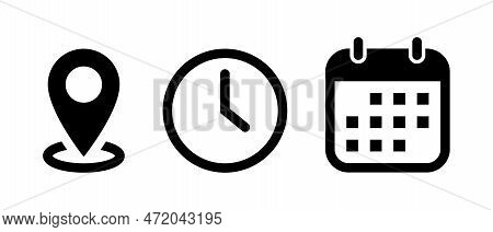 Address. Time, And Date Icon Vector. Event Elements