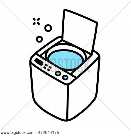Top Load Washing Machine Isometric Drawing. Hand Drawn Cartoon Doodle. Simple Vector Icon.