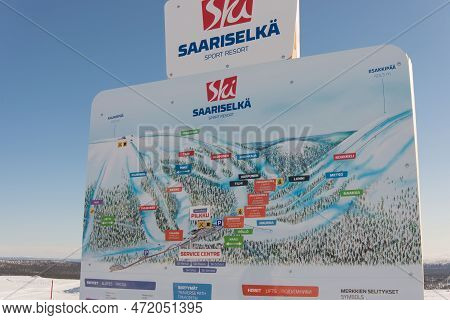 Signal With A Map Of Saariselkä Ski Station, With Colored Ski Slopes. Saariselkä, Finland, 2013, Apr