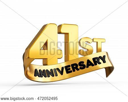 41st Or Forty First First Anniversary In Gold On White Background With Shadow. 3d Illustration
