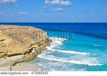 Beautiful Natural Scenery Of Agebah Beach And Rock Cliffs In Marsa Matrouh Egypt During Daytime And 