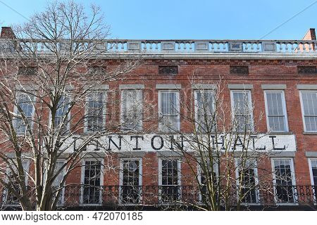 Ithaca, New York - 26 Feb 2023: Clinton Hall Is A Three Story, Brick, Greek Revival Style Building L