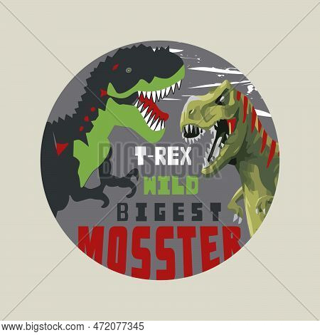 King Of The Wld, T-rex Wild Biggest Monster Art Vintage Illustration T Shirt Design For Kids Boys