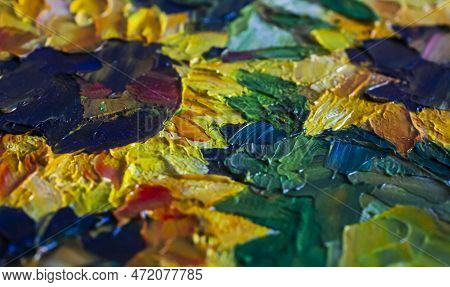 Impressionist Work Close-up. Sunflower Images. Background For Artistic Theme Design