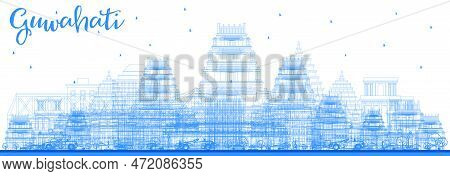 Outline Guwahati India City Skyline With Blue Buildings. Vector Illustration. Business Travel And To
