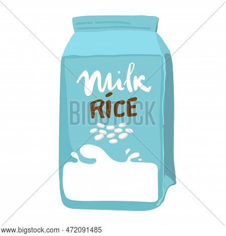 Rice Milk Vector. Bottle Oat Milk. Oat Milk Cartoon On White Background. Rice Seed Vector.