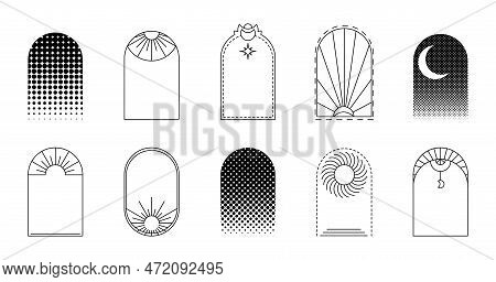 Y2k Aesthetic Line Arch Frame Set. Minimal Linear Style Arc, Oval Shape Design Elements For Logo, Em