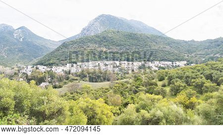 Panoramic View Of The White Village Of Benamahoma In The Sierra De Grazalema (cádiz, Andalusia, Spai
