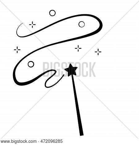 Magic Wand With Star. Wizard Tool. Miracle Symbols And Wizard Stick. Fairytale Rod