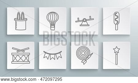 Set Line Drum With Drum Sticks, Hot Air Balloon, Carnival Garland Flags, Classic Dart Board Arrow, M