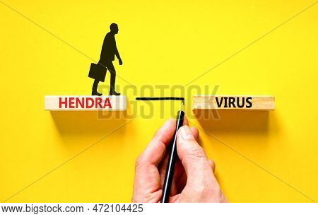 Hendra Virus Symbol. Concept Words Hendra Virus On Wooden Block. Beautiful Yellow Table Yellow Backg