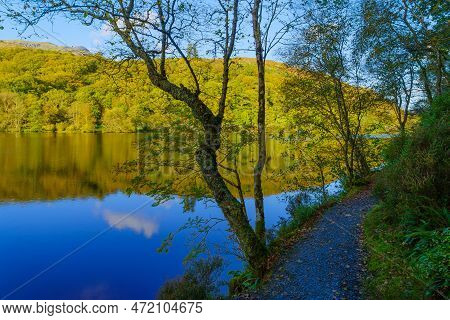 View Of The Llyn Mair Lake, In Snowdonia National Park, The North Of Wales, Uk
