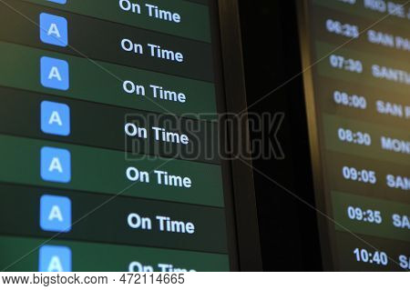 Buenos Aires, Argentina, November 18, 2022: Screen With Information On International Flight Departur