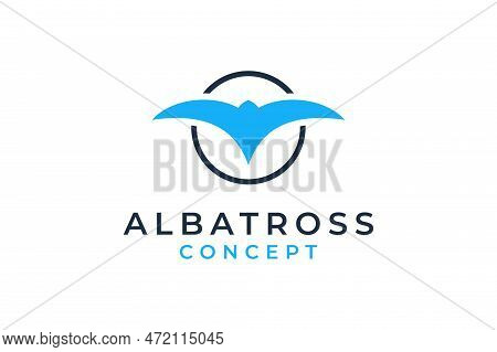 Abstract Blue Albatross Bird Logo Design Inspiration