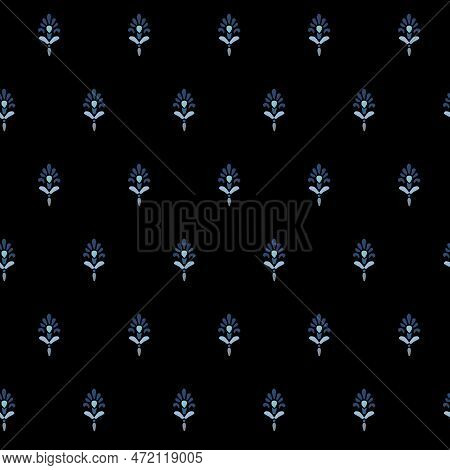 Traditional Elegant Blue Floral Seamless Pattern. Hand Drawn Abstract Flowers, Arabesue. Indian, Per