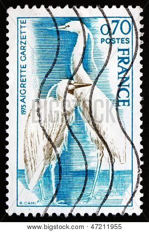 Selo França 1975 mostra a garça, Garça branca