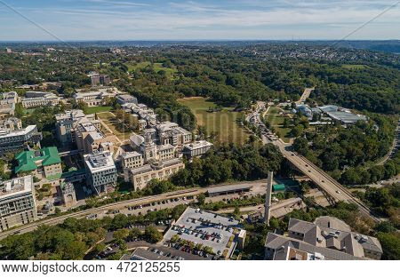 Pittsburgh Carnegie University And Schenley Park In Background. Pennsylvania. Skyline