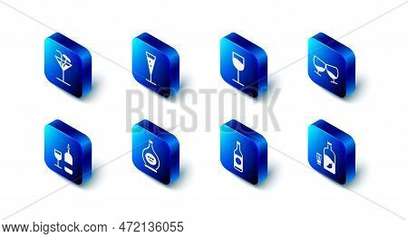 Set Glass Of Champagne, Wine Glass, Cognac Or Brandy, Vodka With Pepper, Beer Bottle, Bottle, And Co