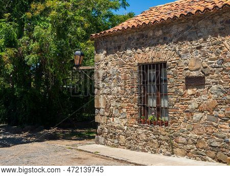 Colonia Del Sacramento, Uruguay - 5 February, 2023: Restauarant Rancho Portugues On Cobbled Street