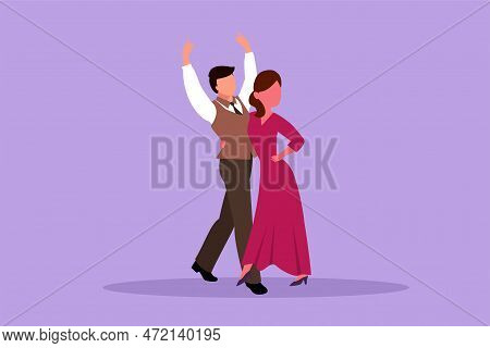 Character Flat Drawing Of Man Woman Professional Dancer Couple Dancing Tango, Waltz Dances On Dancin
