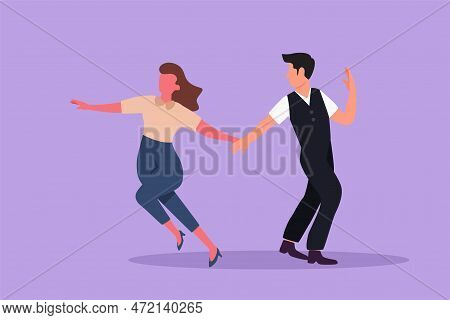 Graphic Flat Design Drawing Of Attractive Man And Woman Professional Dancer Couple Dancing Tango, Wa