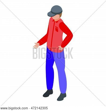 Young Trucker Icon Isometric Vector. Truck Driver. Electric Drive