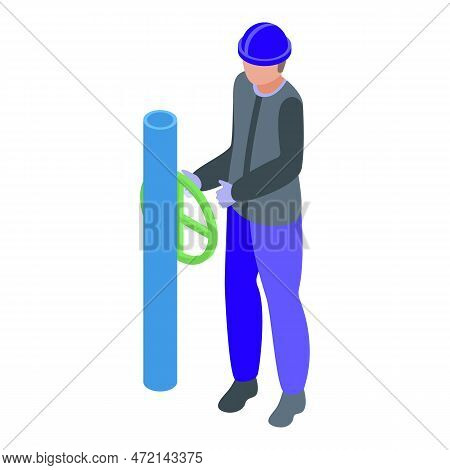 Gasman Pipe Icon Isometric Vector. Gas Worker. Man Technician